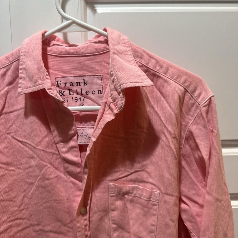 Frank & Eileen Shirt Womens Medium Pink Mary Long Sleeve Button Tunic Top Italy